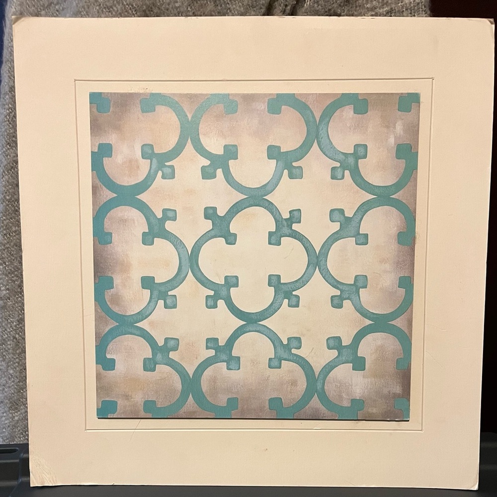 Crate&Barrel Teal and Cream Geometric Wall Art